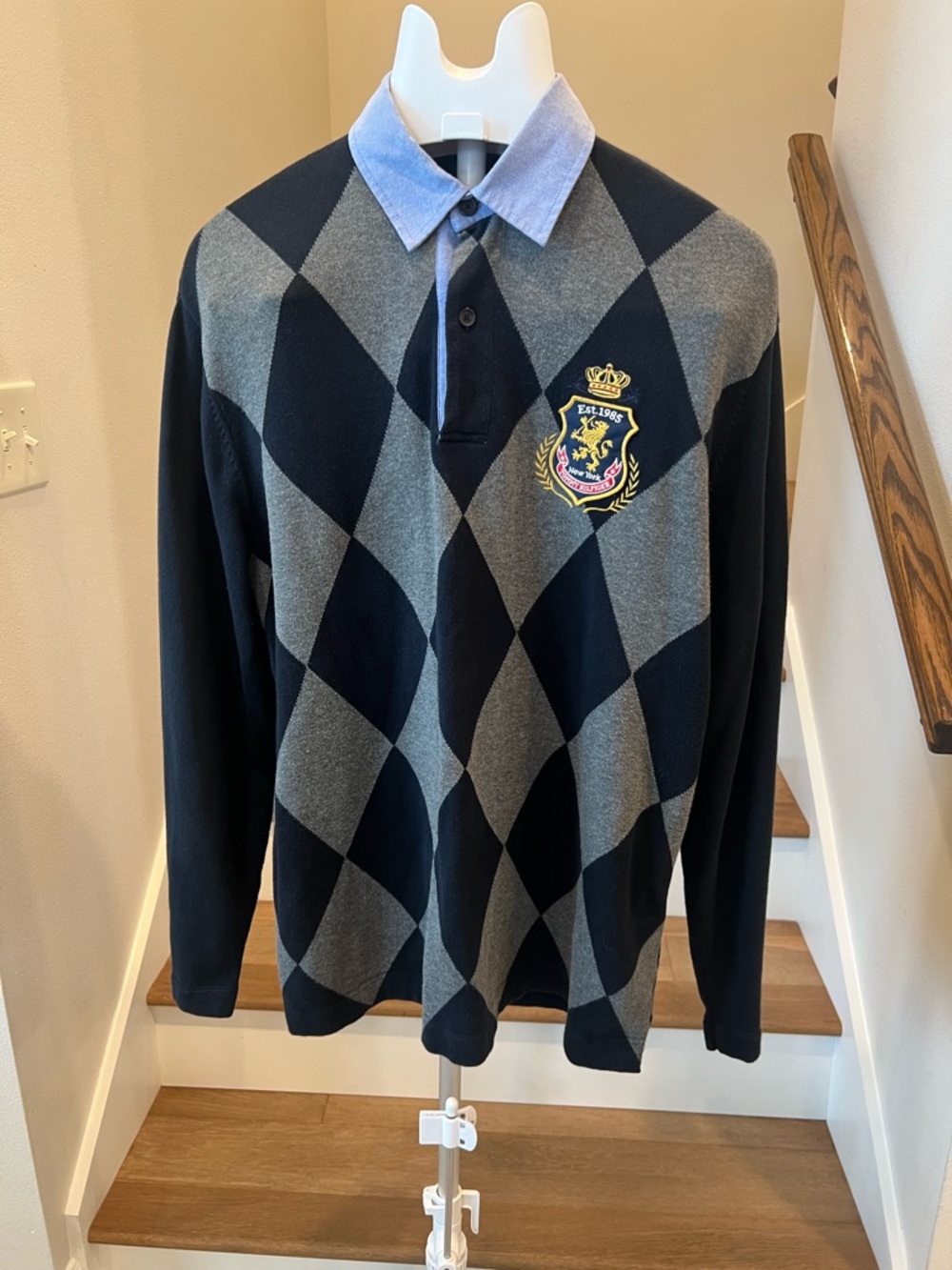 Tommy Hilfiger Black & Gray Argyle Crest Sweater